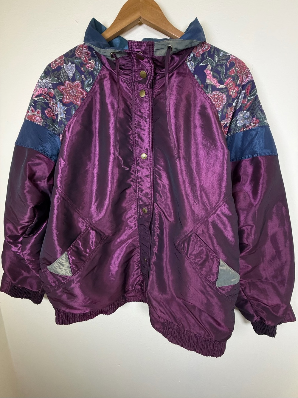 Vintage 90s Purple Windbreaker Jacket Floral Colorblock Current Seen Large